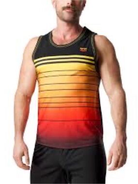 Nasty Pig Sunset Tank Top Size Small Black Red Orange Yellow Stripe Muscle T